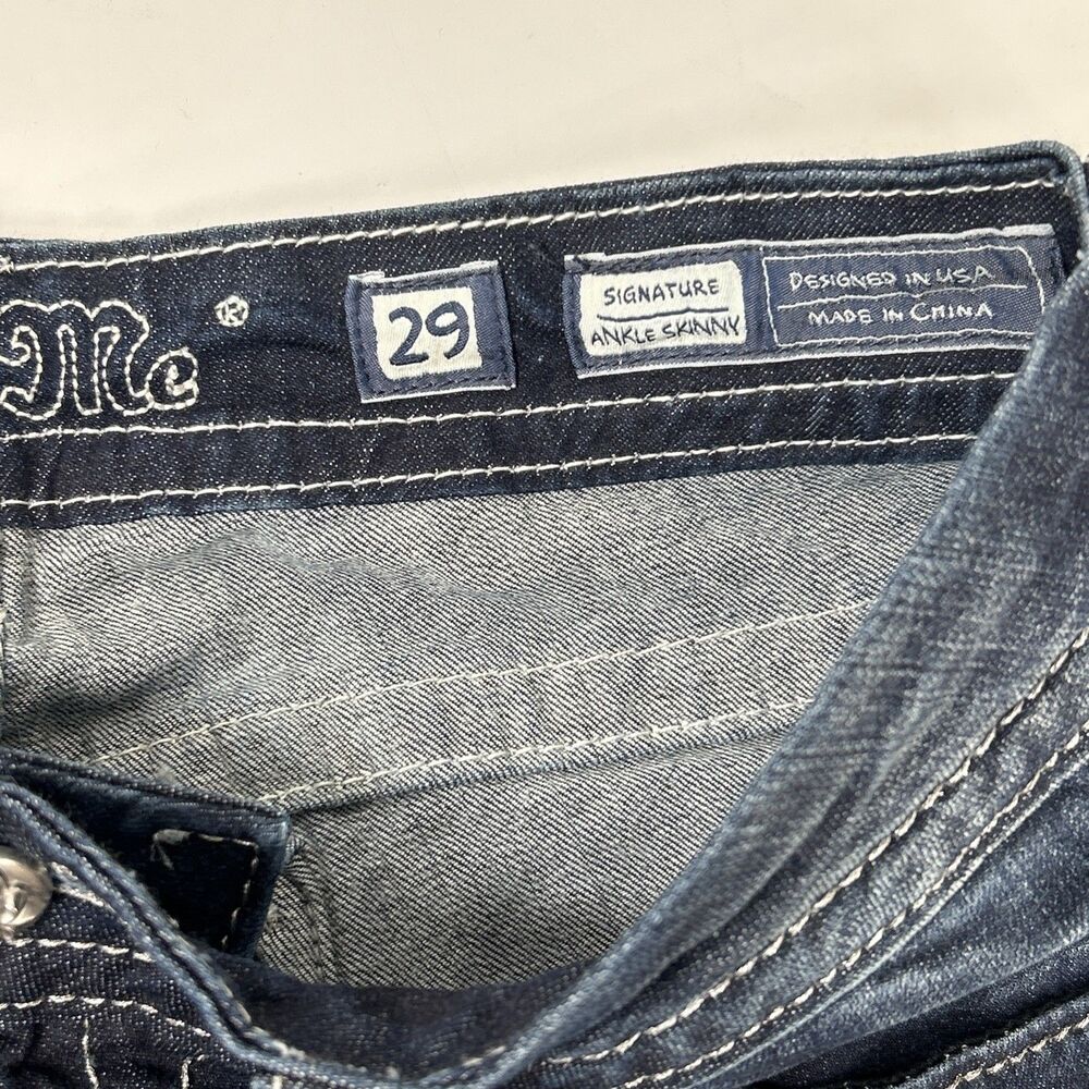 Miss Me Y2K Jeans Ankle Skinny Sz 29 Dark Wash Denim Embellished Distressed - Picture 5 of 9